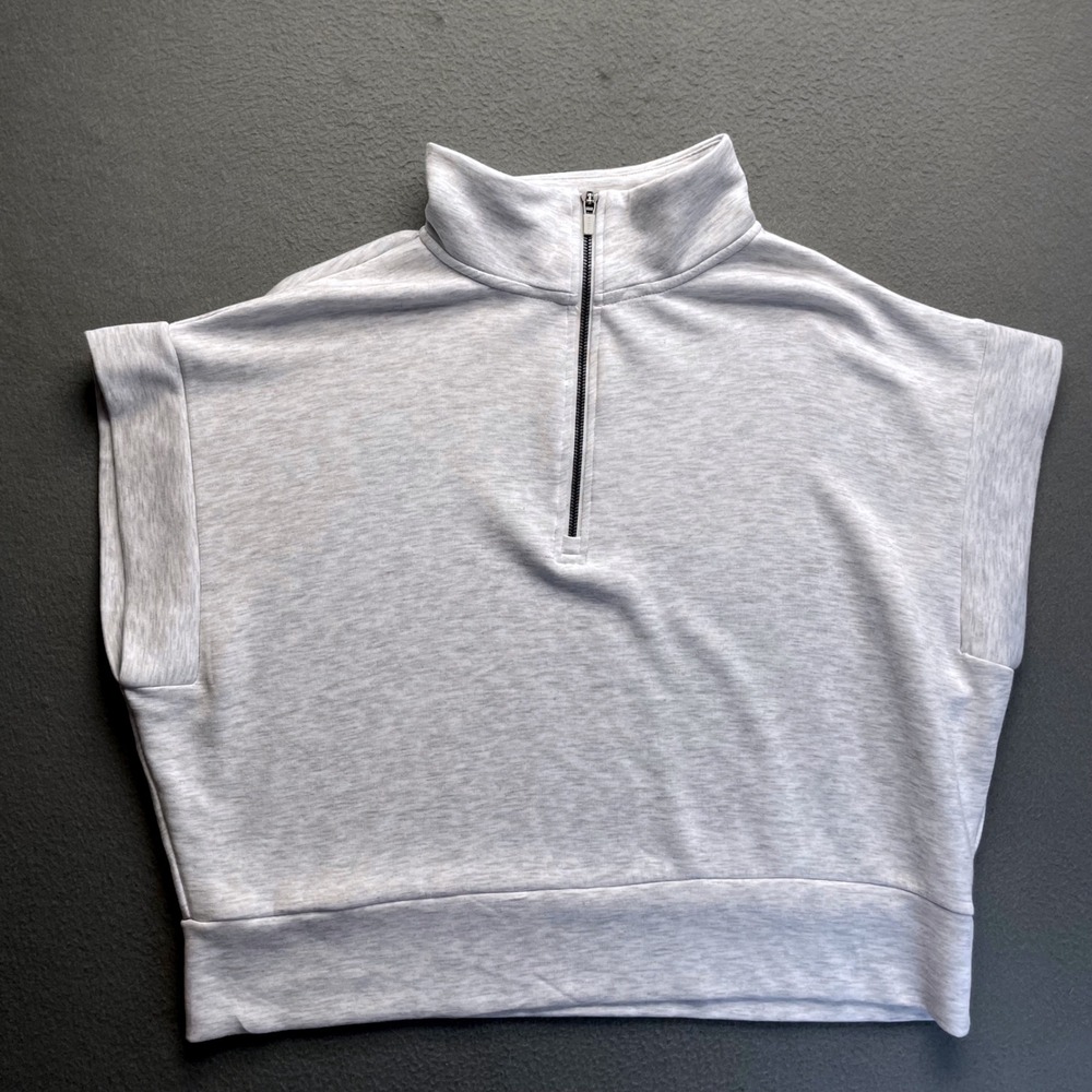 Danskin Women Top Heather Gray XL Quarter Zip Cropped Oversized Athleisure‎ Cap
